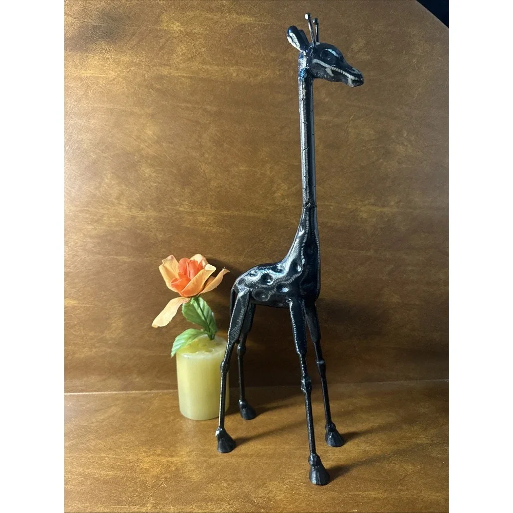 Vintage Giraffe Iron Figurine African Art Sculpture Statue Brutalist
